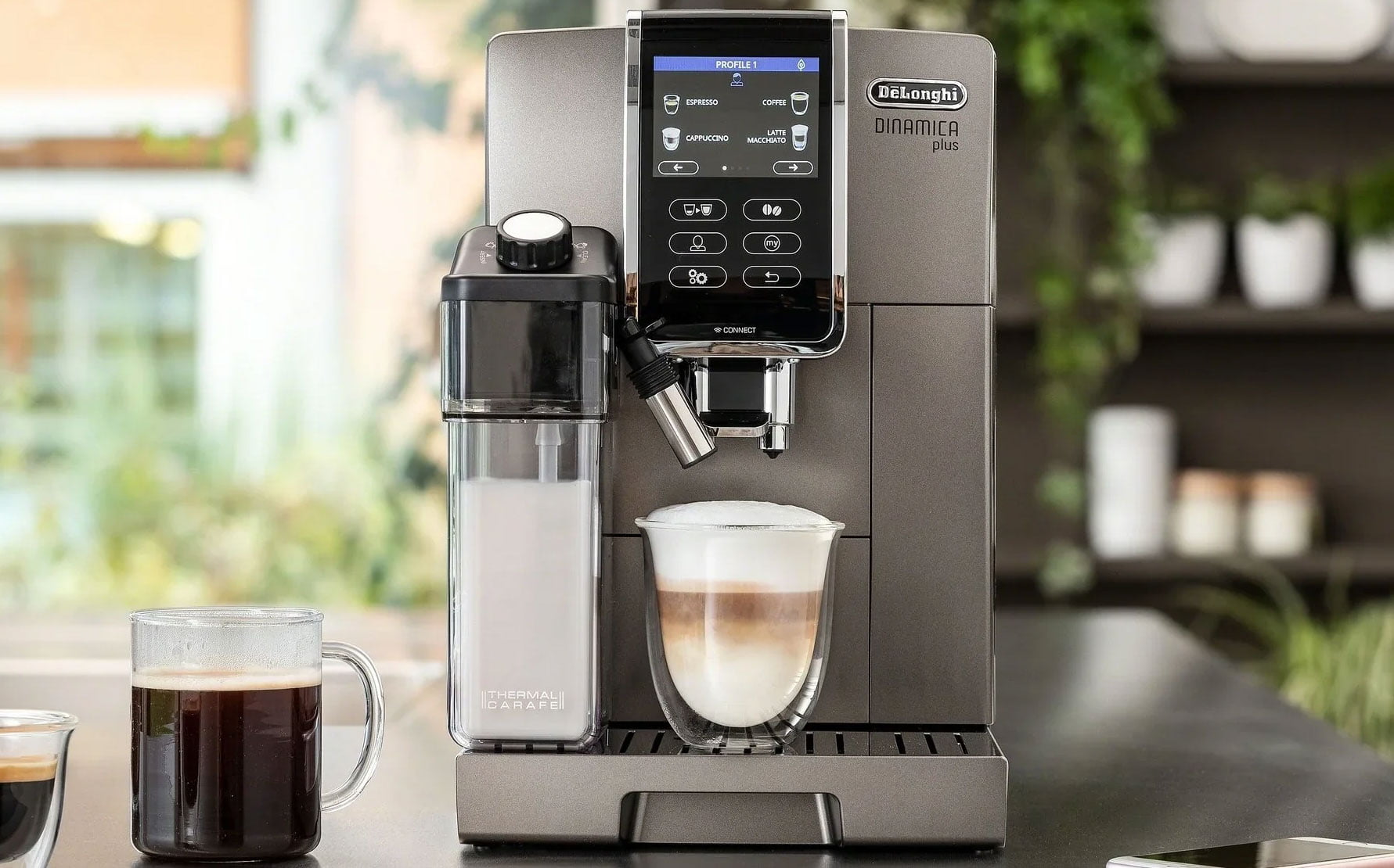Cafetière expresso avec broyeur DeLonghi Dinamica Plus Latte.