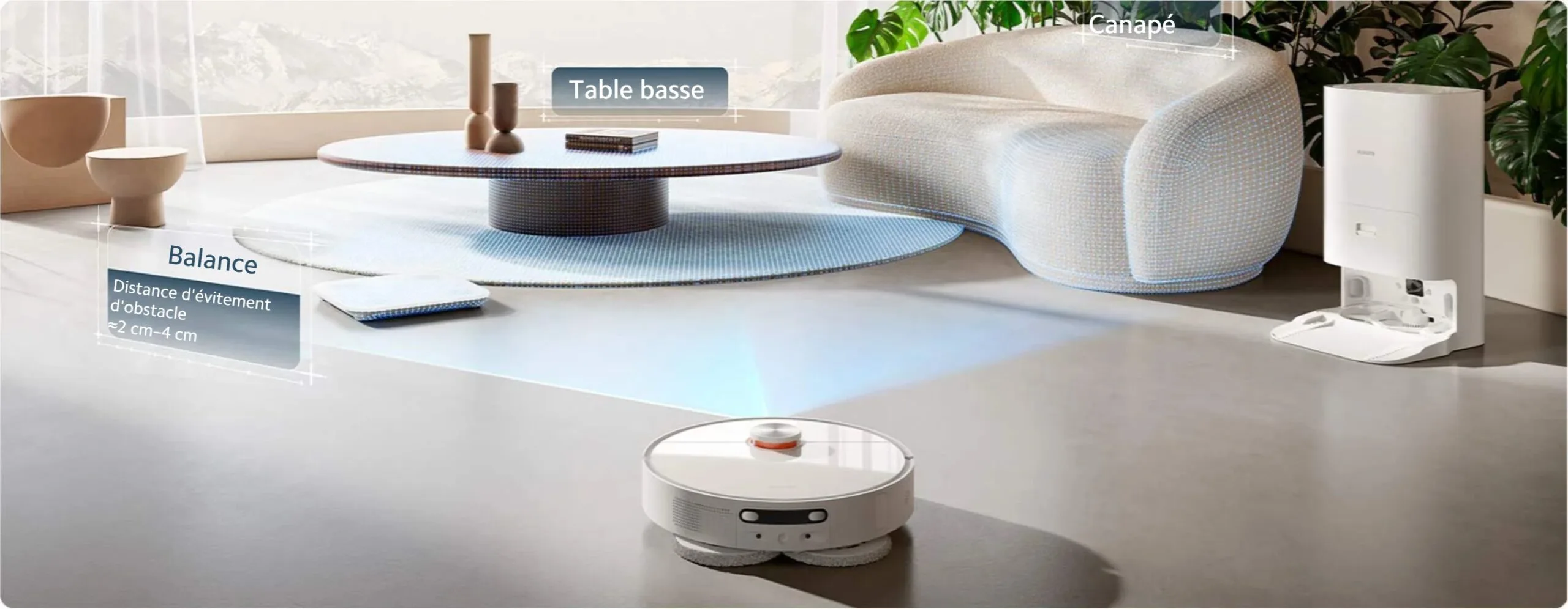 Le robot aspirateur Xiaomi Robot Vacuum X10+ cartographie et détecte les objet pour optimiser le nettoyage.