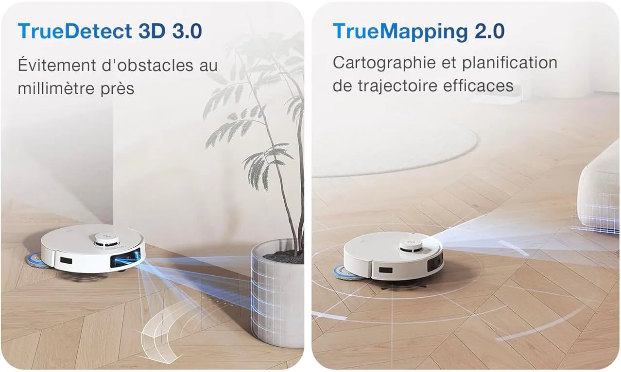 Aspirateur robot laveur Ecovacs Deebot T30 Pro Omni : système de navigation TrueMapping 2.0 et TrueDetect 3D 3.0.