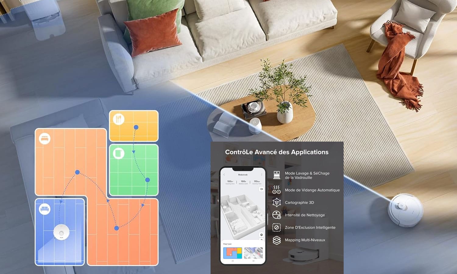 Le Roborock Q Revo cartographie les pièces pour optimiser le nettoyage.