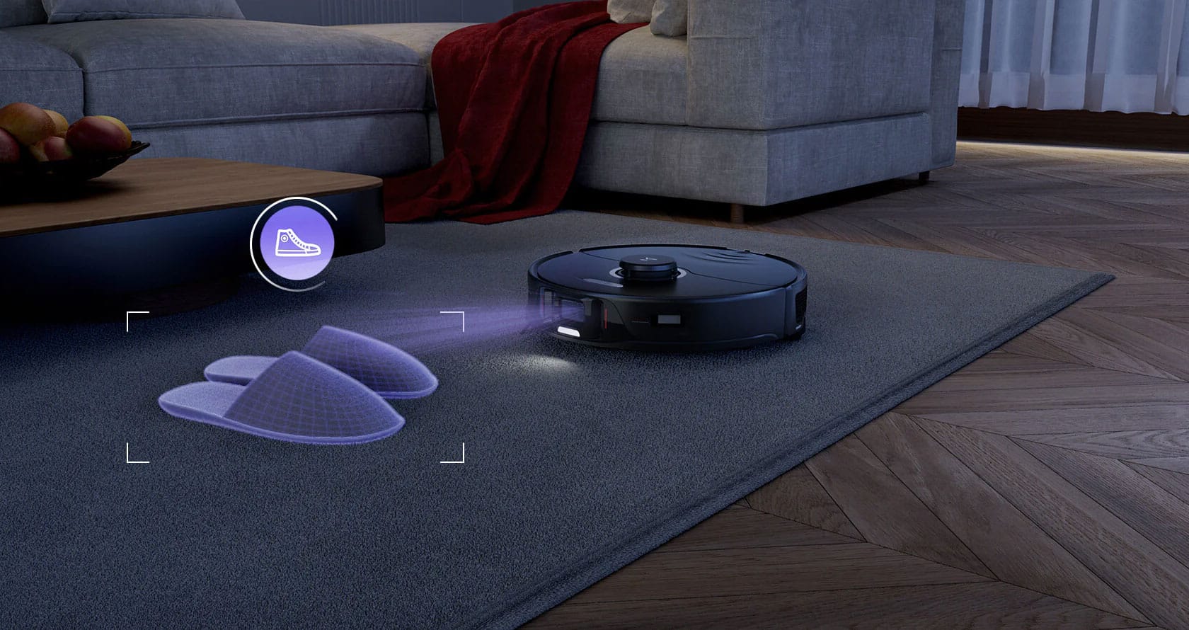 Aspirateur robot Roborock S8 MaxV Ultra : détection des objets à l'aide d'une caméra.