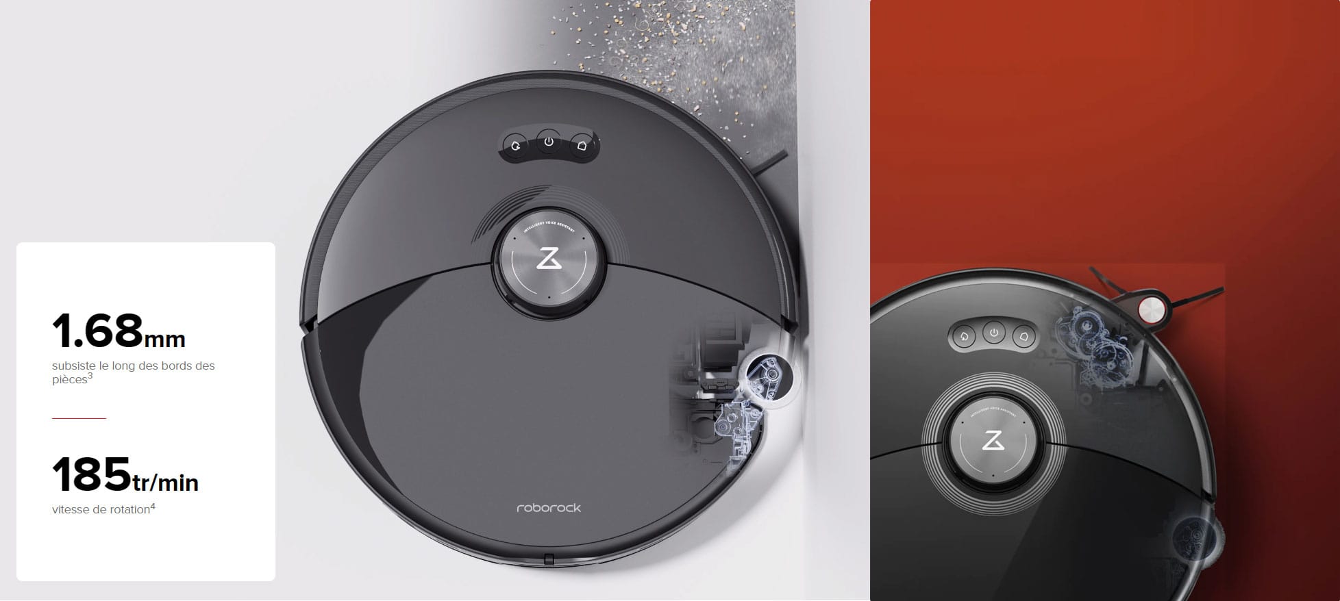 Aspirateur robot Roborock S8 MaxV Ultra : nettoyage dans les coins et le long des murs.