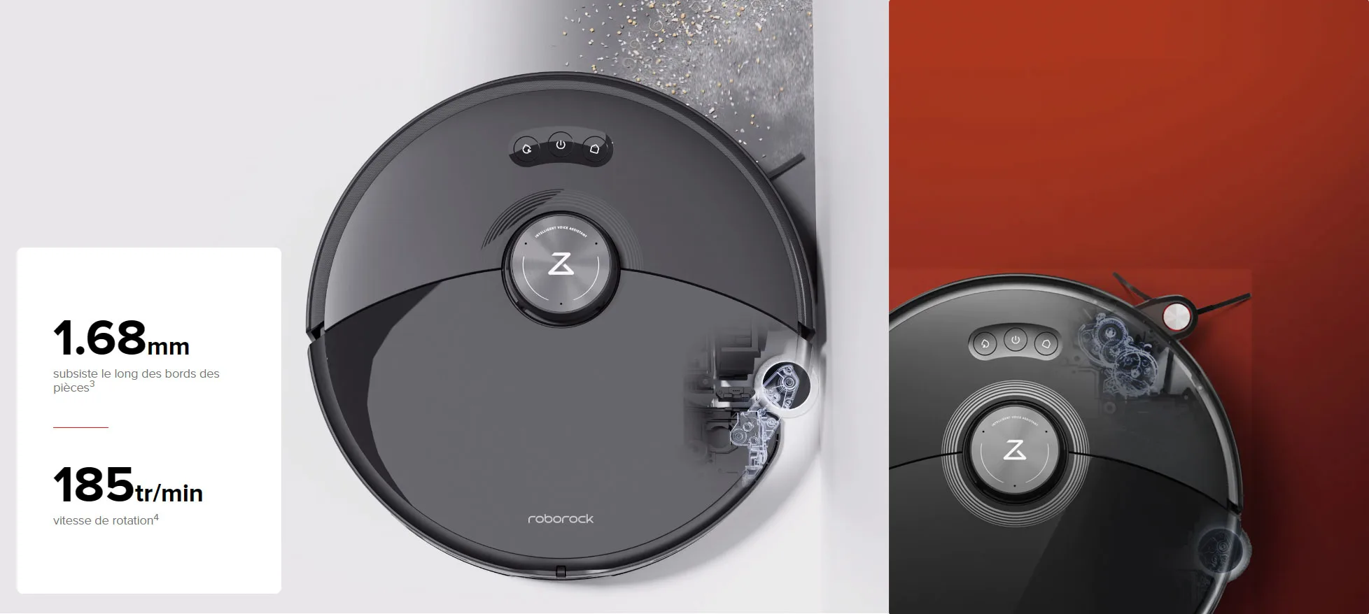 Aspirateur robot Roborock S8 MaxV Ultra : nettoyage dans les coins et le long des murs.