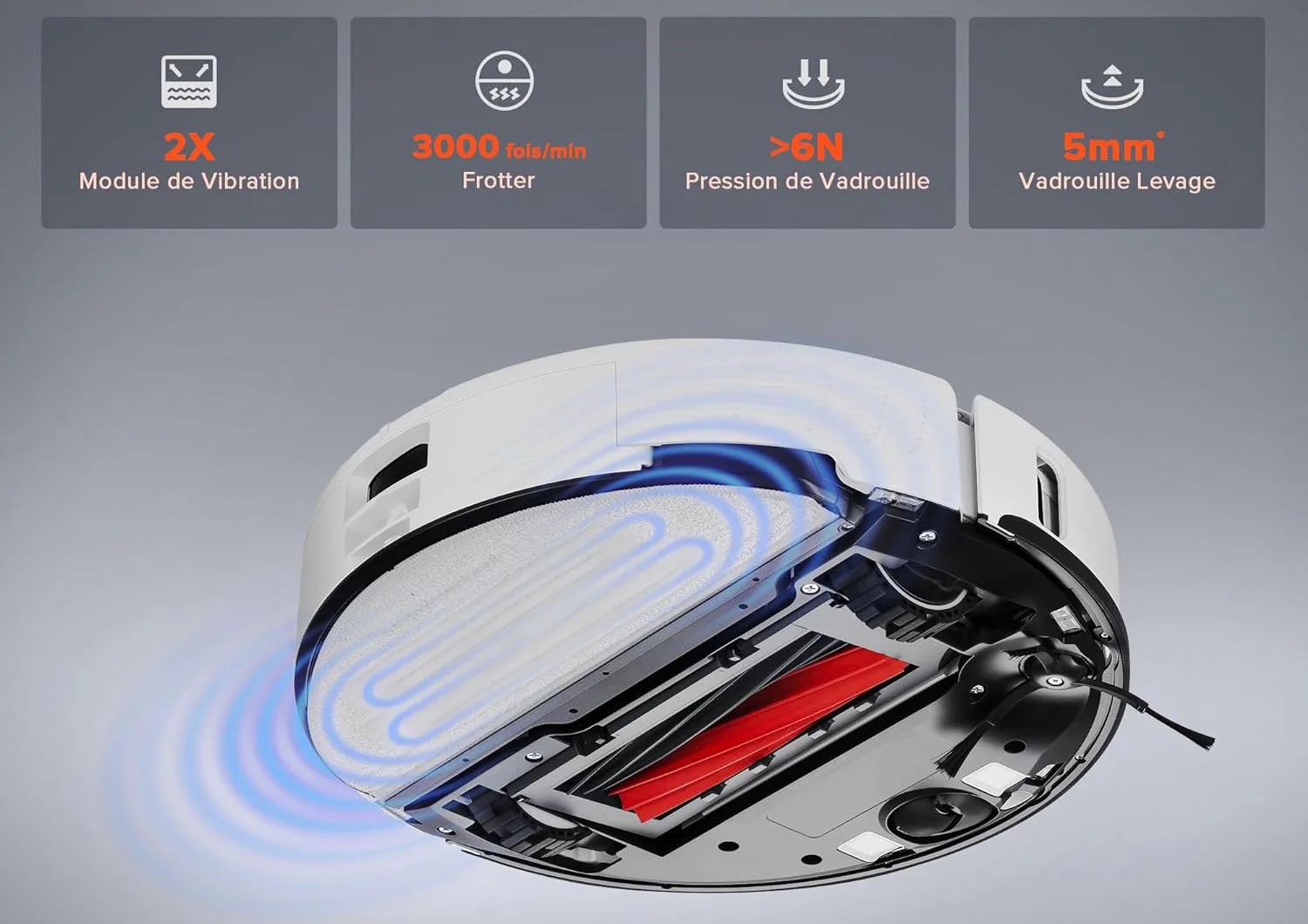 Roborock s8 Pro Ultra : nettoyage avec une lingette vibrante.