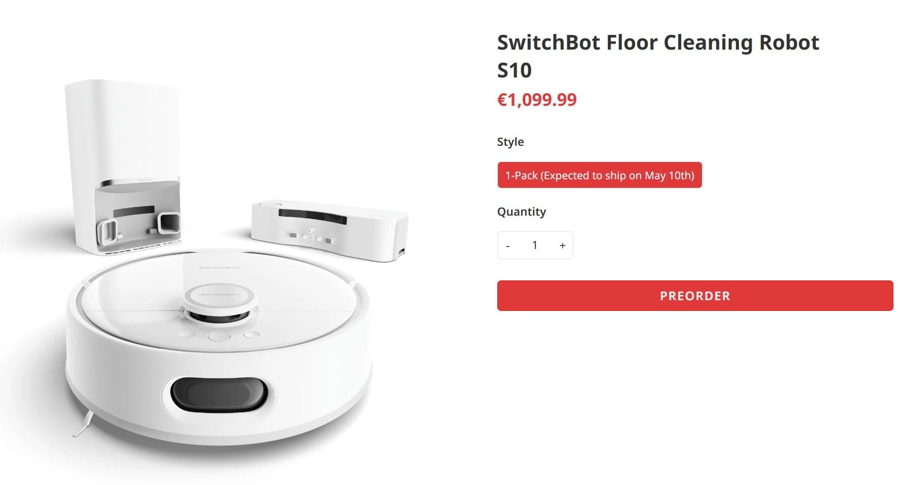 Précommande du robot aspirateur SwichBot S10 : 1099,99 euros.