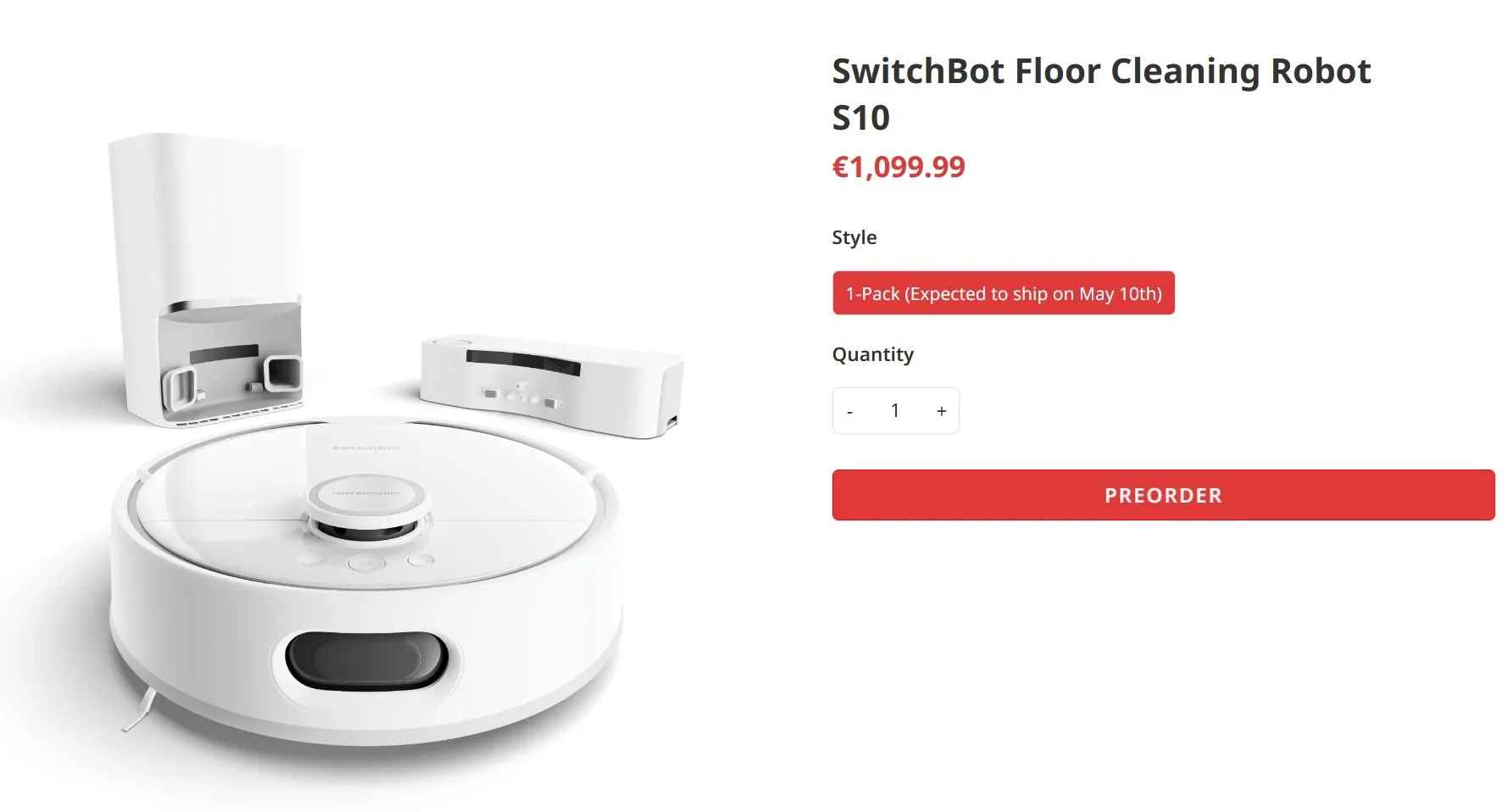 Précommande du robot aspirateur SwichBot S10 : 1099,99 euros.