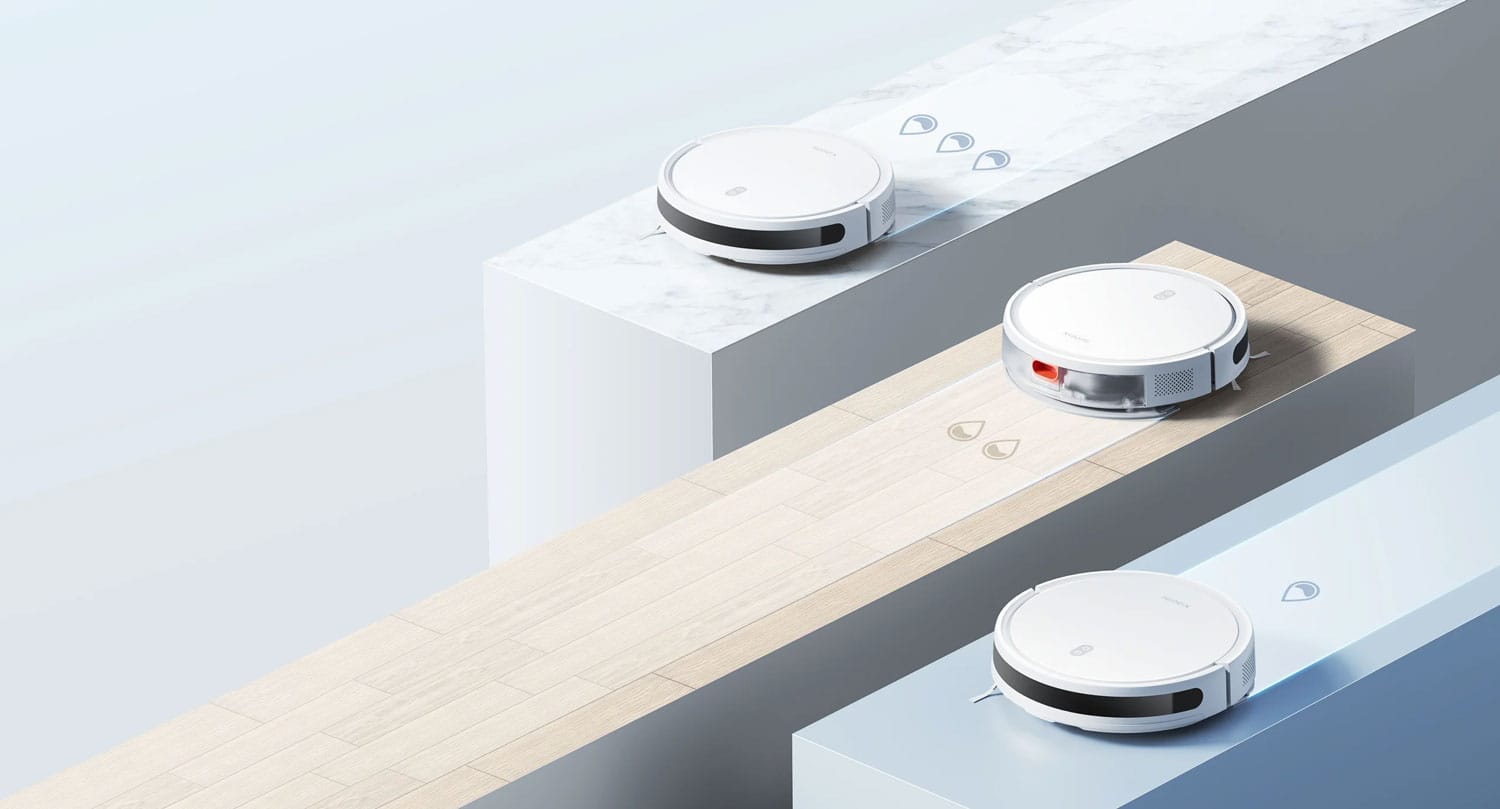 Aspirateur robot Xiaomi Robot Vacuum E12 : une serpillière avec trois niveaux de débit d'eau.