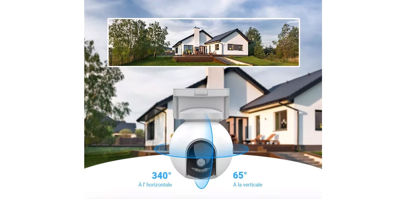 Caméra de surveillance EZVIZ CS-HB8 2K+ : capteur motorisé 340 ° à l'horizontale et 65° à la verticale.
