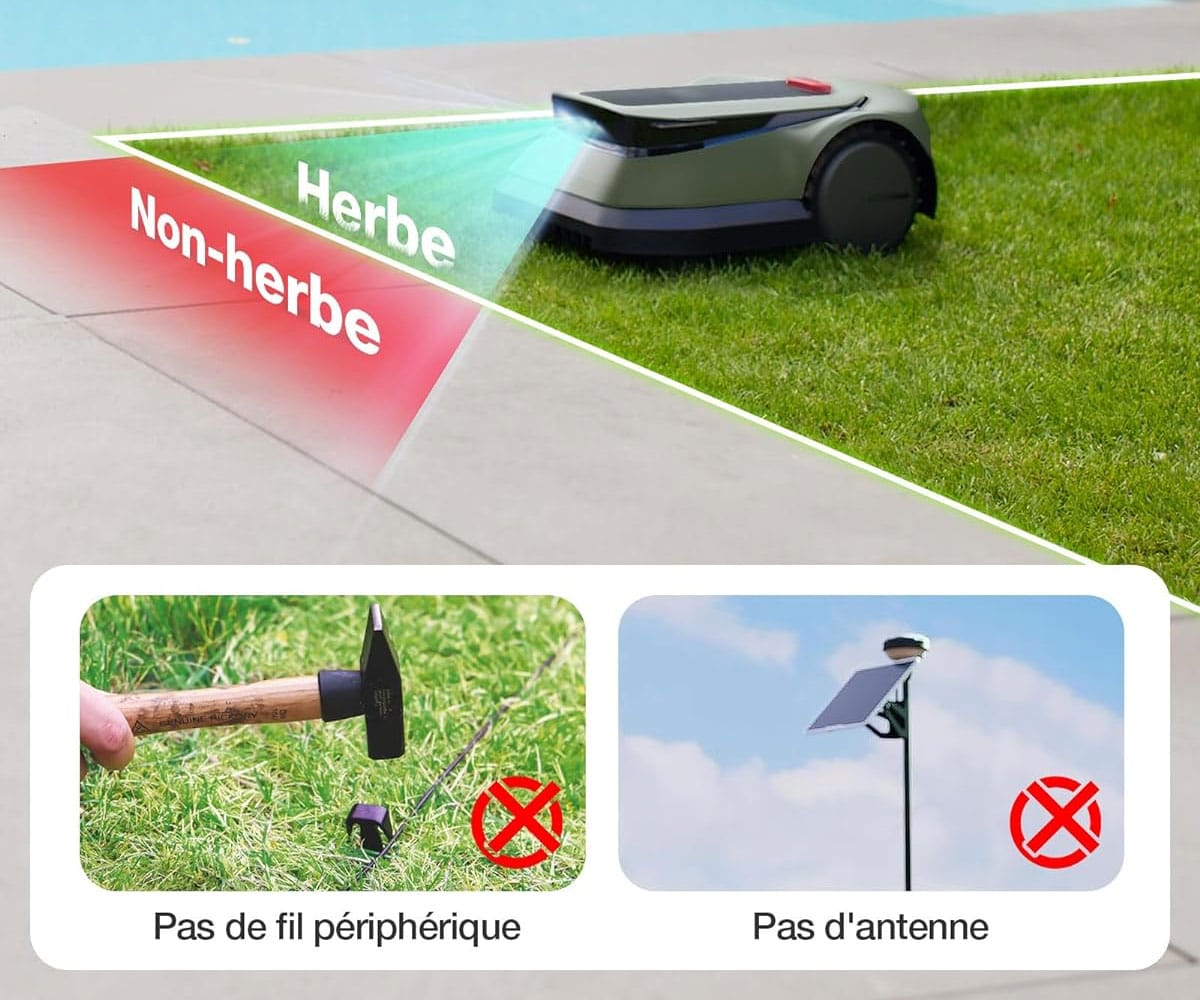 Robot tondeuse Ecovacs Goat GX-600 : installation sans fil + détection de l'herbe.