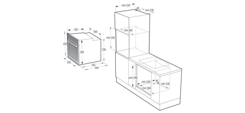 Four encastrable Hisense BSA66334 : dimensions.