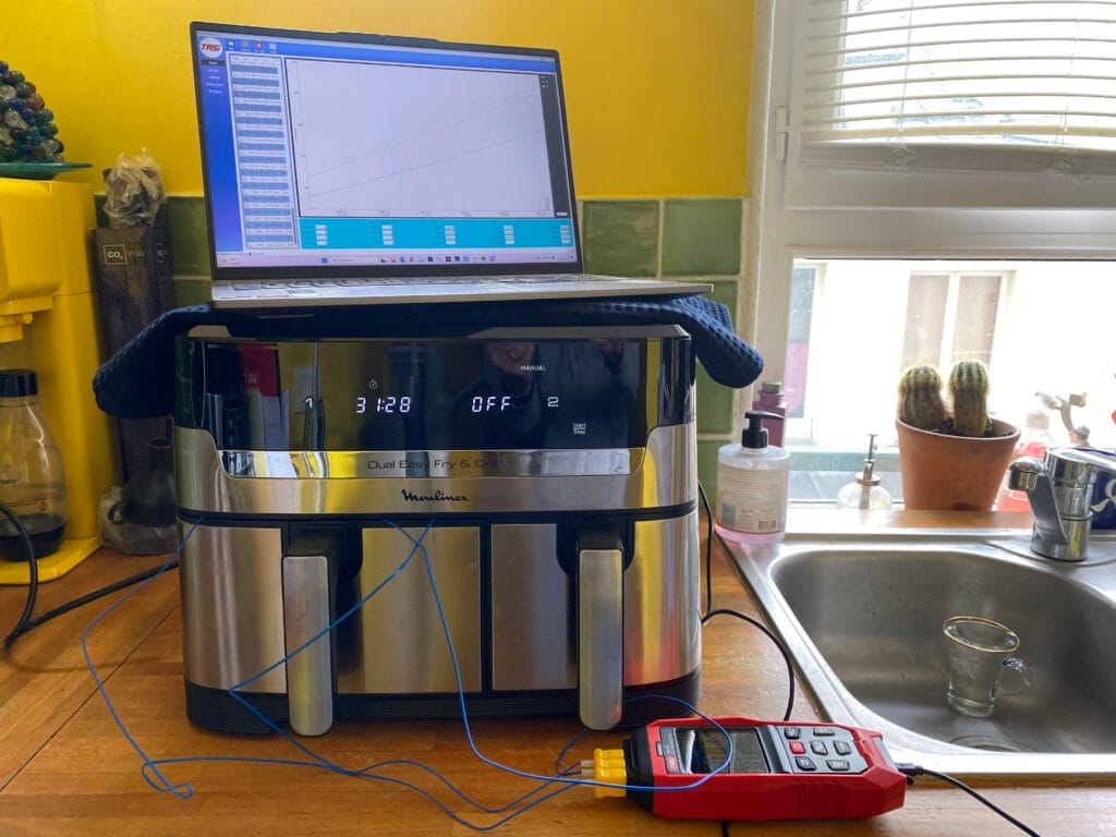 Mesures de températures sur le Moulinex Dual Easy Fry & Grill.
