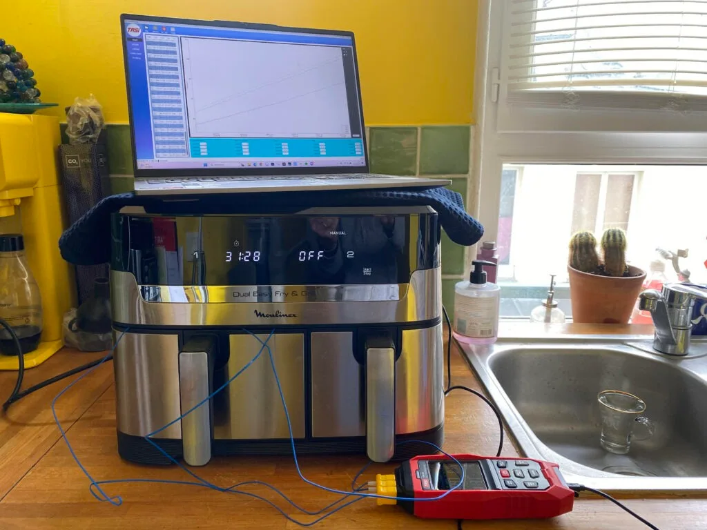 Mesures de températures sur le Moulinex Dual Easy Fry & Grill.