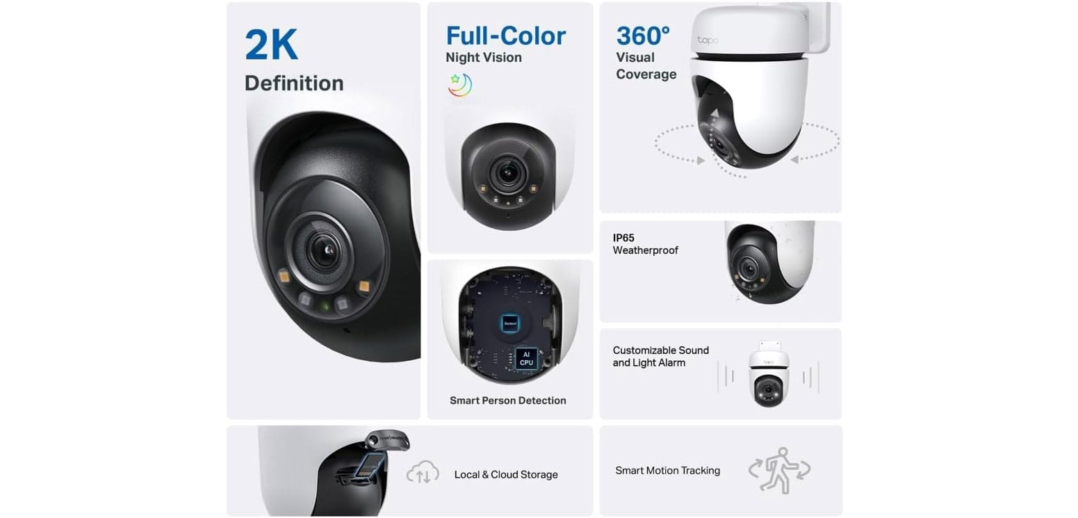 Caméra de surveillance TP-Link Tapo C510W : définition 2K, vision de nuit et motorisation 360°.