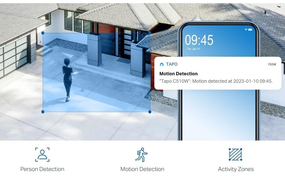 Caméra de surveillance TP-Link Tapo C510W : détection de mouvement avec IA.