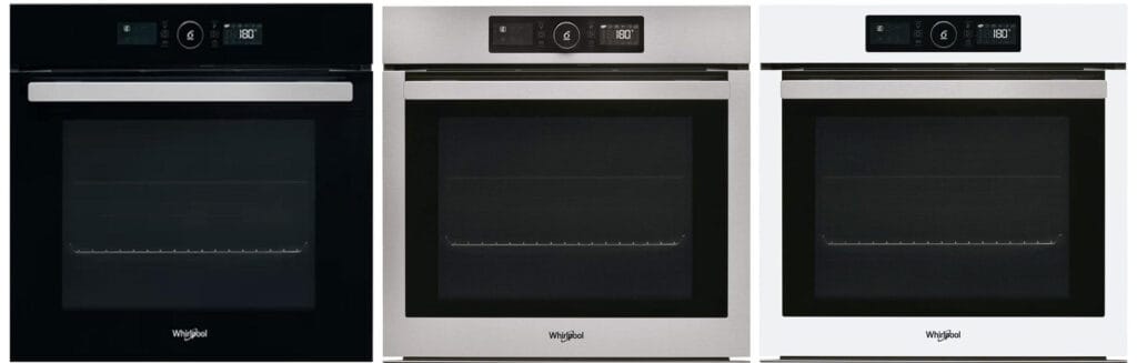 Four encastrable Whirlpool AKZ9629 disponible en trois coloris : noir, inox et blanc.