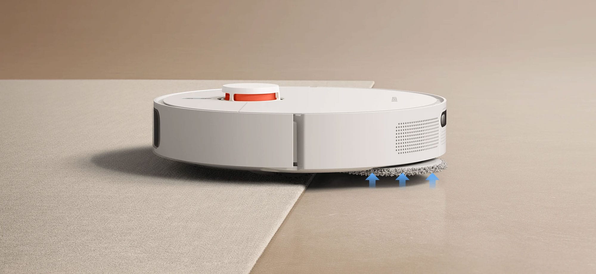 Détection des tapis : le Xiaomi Robot Vacuum X20+ relève ses patins de 7 mm et adapte sa puissance d'aspiration.