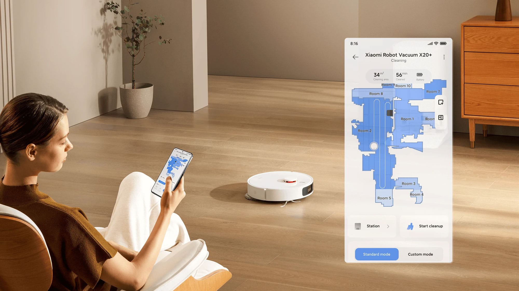 Robot aspirateur / laveur Xiaomi Robot Vacuum X20+ : application.