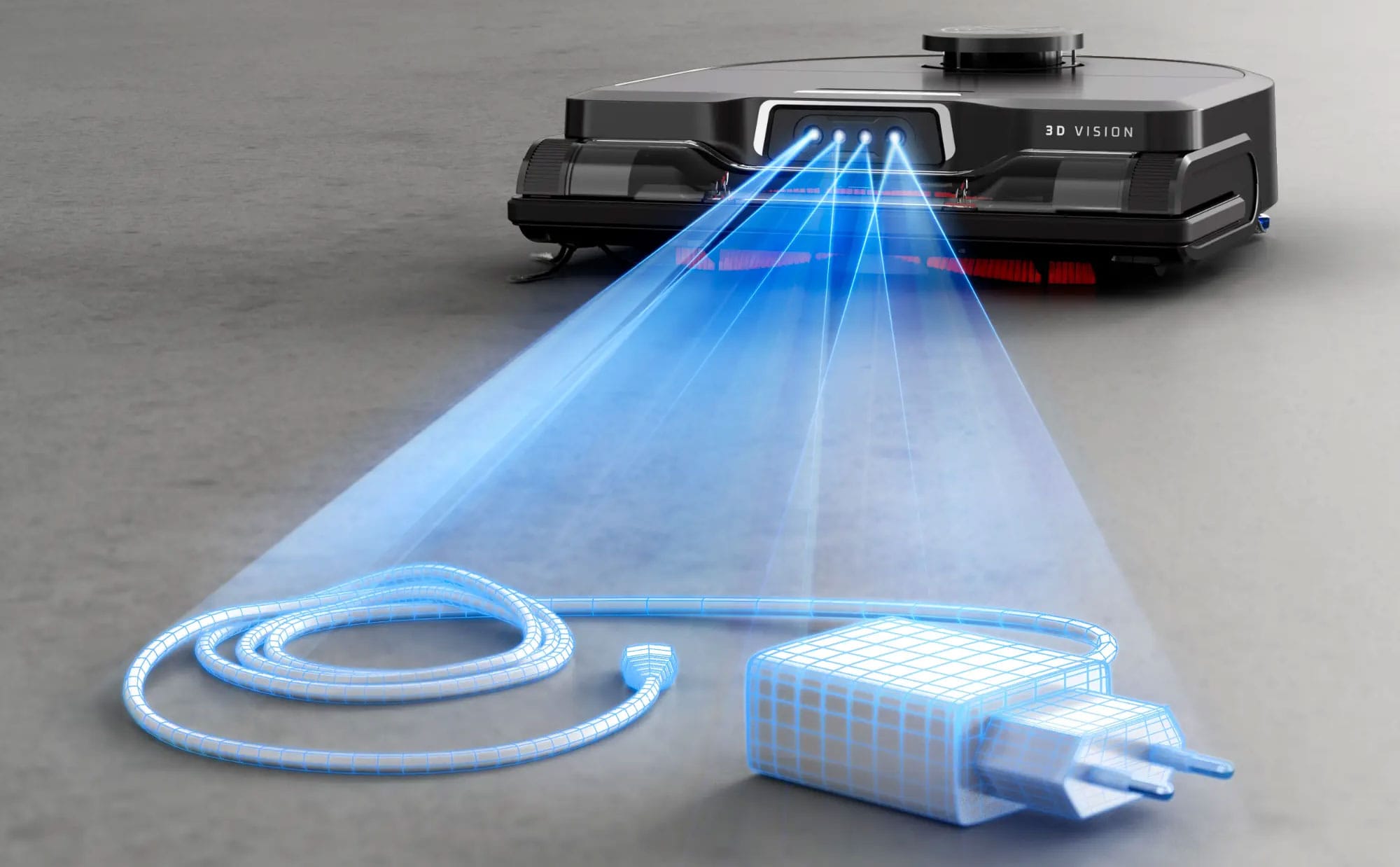 Le robot aspirateur navigue intelligement et détecte les obstacle à l'aide de la vision Expert 3D et au LiDar sur le dessus.