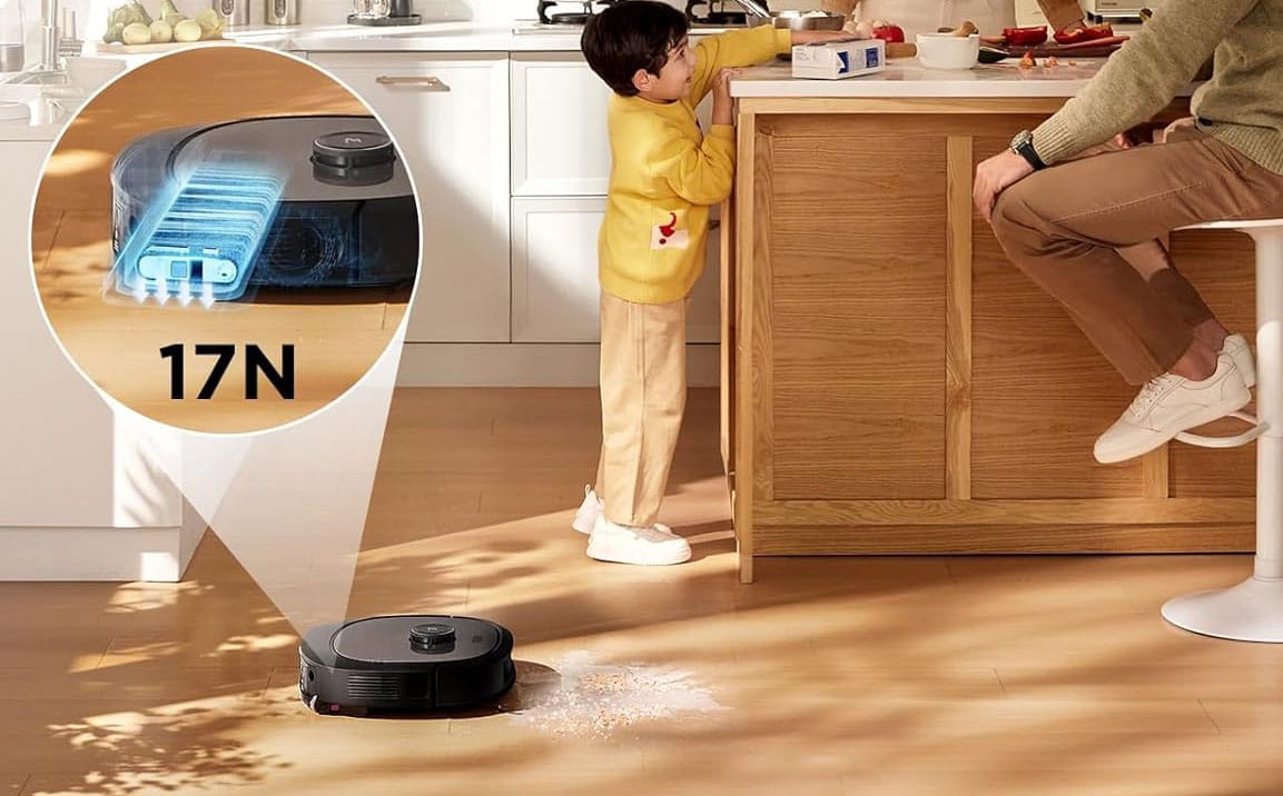 Le robot exerce une force de 17N sur la serpillère pour tenter d'éliminer plus efficacement les taches.