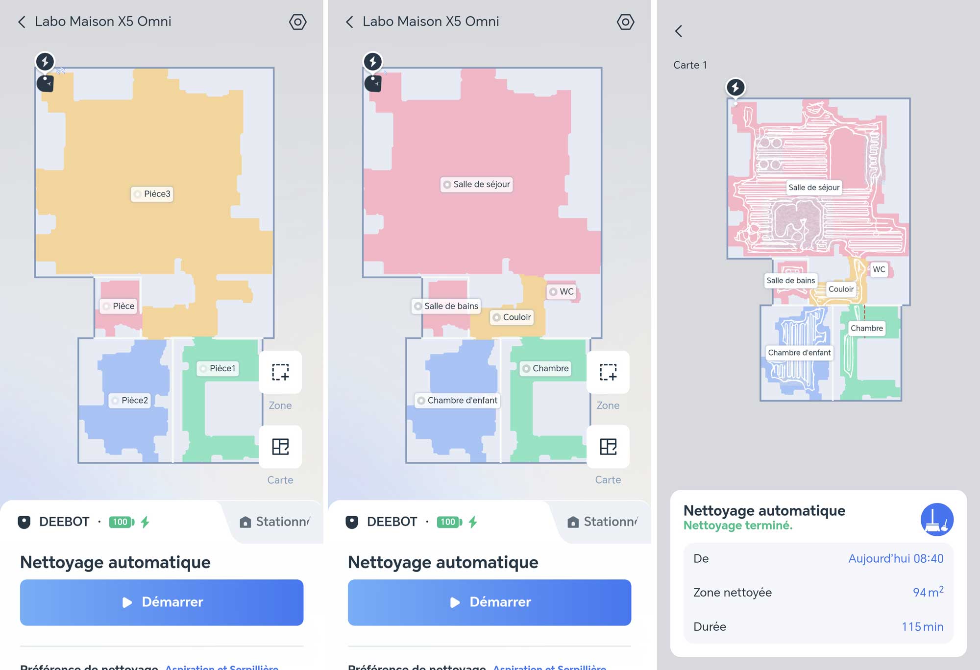 La carte de l'aspirateur robot Ecovacs Deebot X5 Omi manque de précision par rapport aux concurrents. Quelques ajustements manuels sont nécessaires. (c) Labo Maison