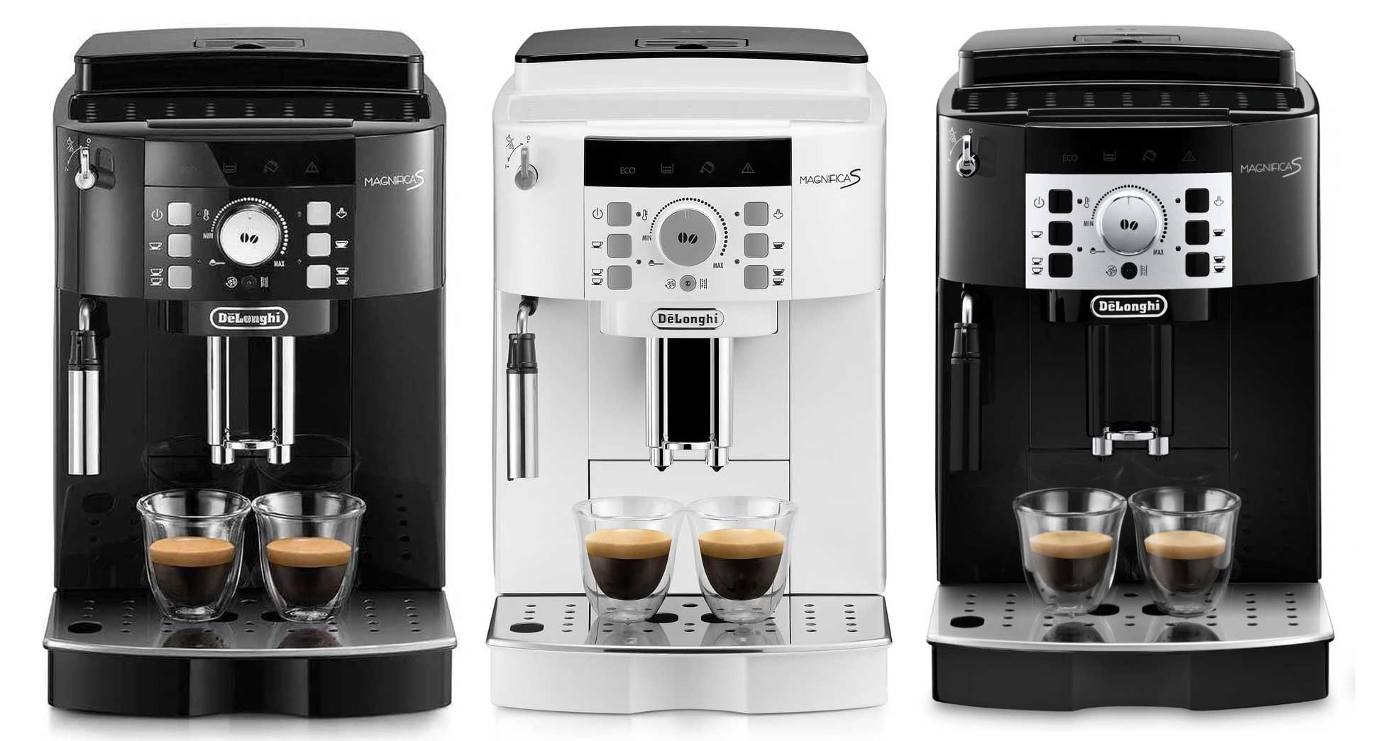 La Delonghi Magnifica S est commercialisée en trois finitions : entièrement noire (ECAM 22.127.B), noire et grise (ECAM 22.140.B) et blanche (ECAM 22.110.W).