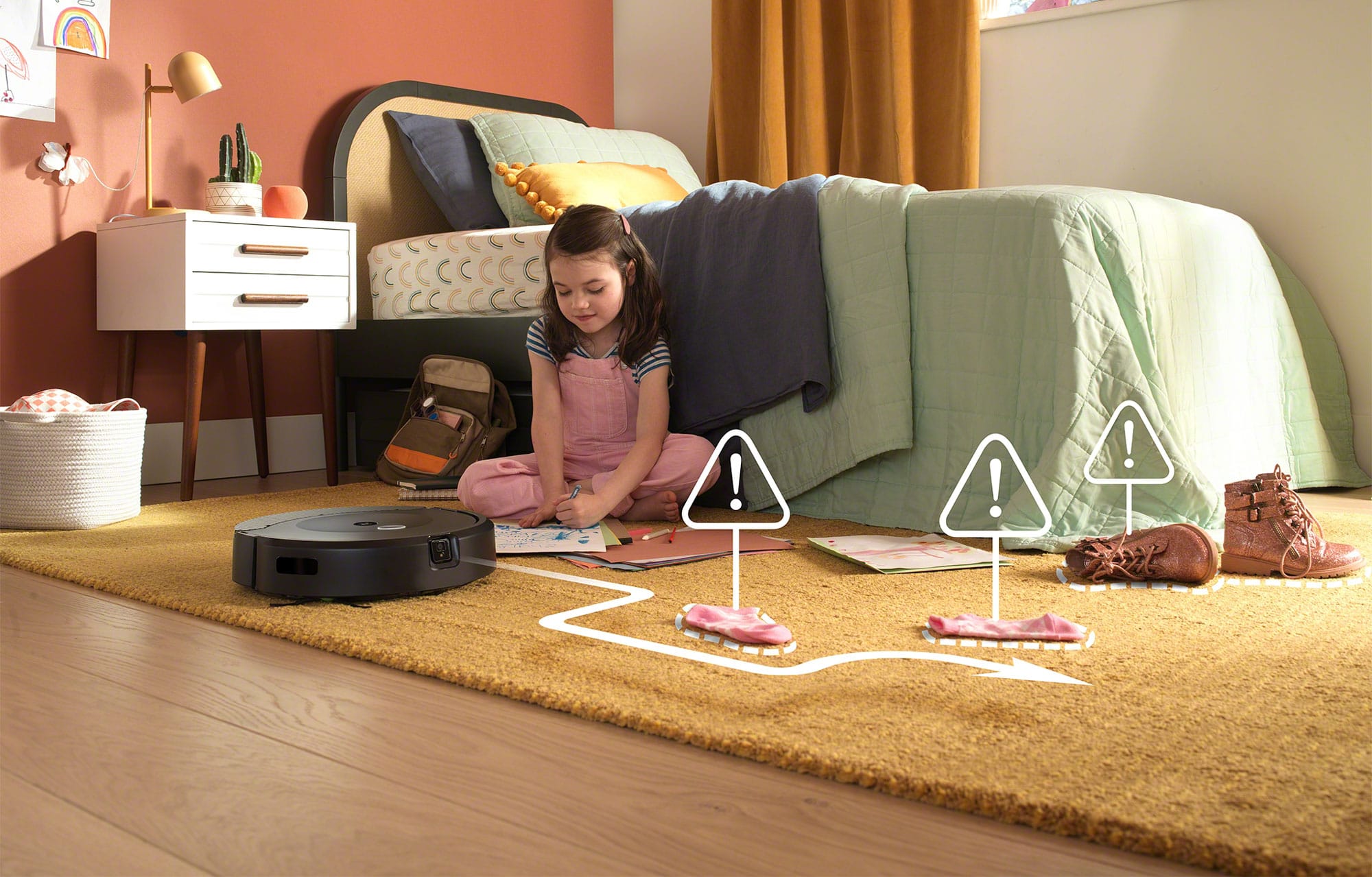 Le robot aspirateur laveur iRobot Roomba Combo 10 Max détecte et contourne les obstacles à l'aide de sa caméra.