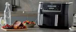 Airfryer Ninja Foodi Dual Zone AF451EU en promotion à 159 € chez Boulanger : 9,5 L, 6 modes de cuisson et une sonde numérique intégrée pour maîtriser la cuisson.