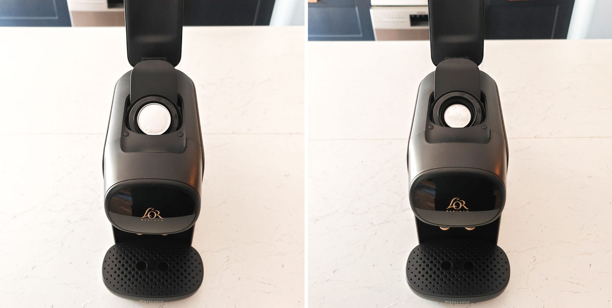 La Philips L'Or Barista Creatif est compatible aussi bien avec les capsules au format standard et que les XXL. (c) Labo Maison