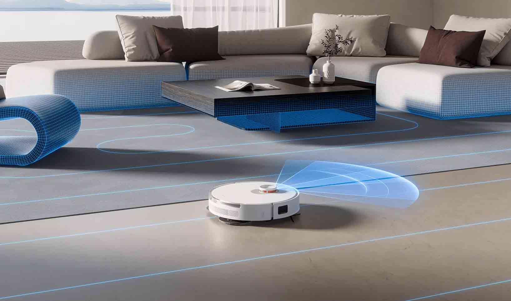 L'aspirateur robot est équipé d'un télémètre laser à 360° pour cartographier et naviguer intelligement.