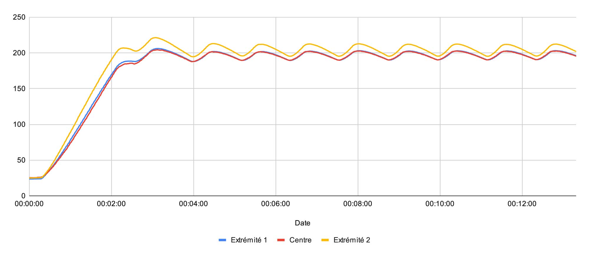Performance de cuisson : oscillation de la température de 10 à 12 degrés, mais une bonne homogénéité. (c) Labo Maison
