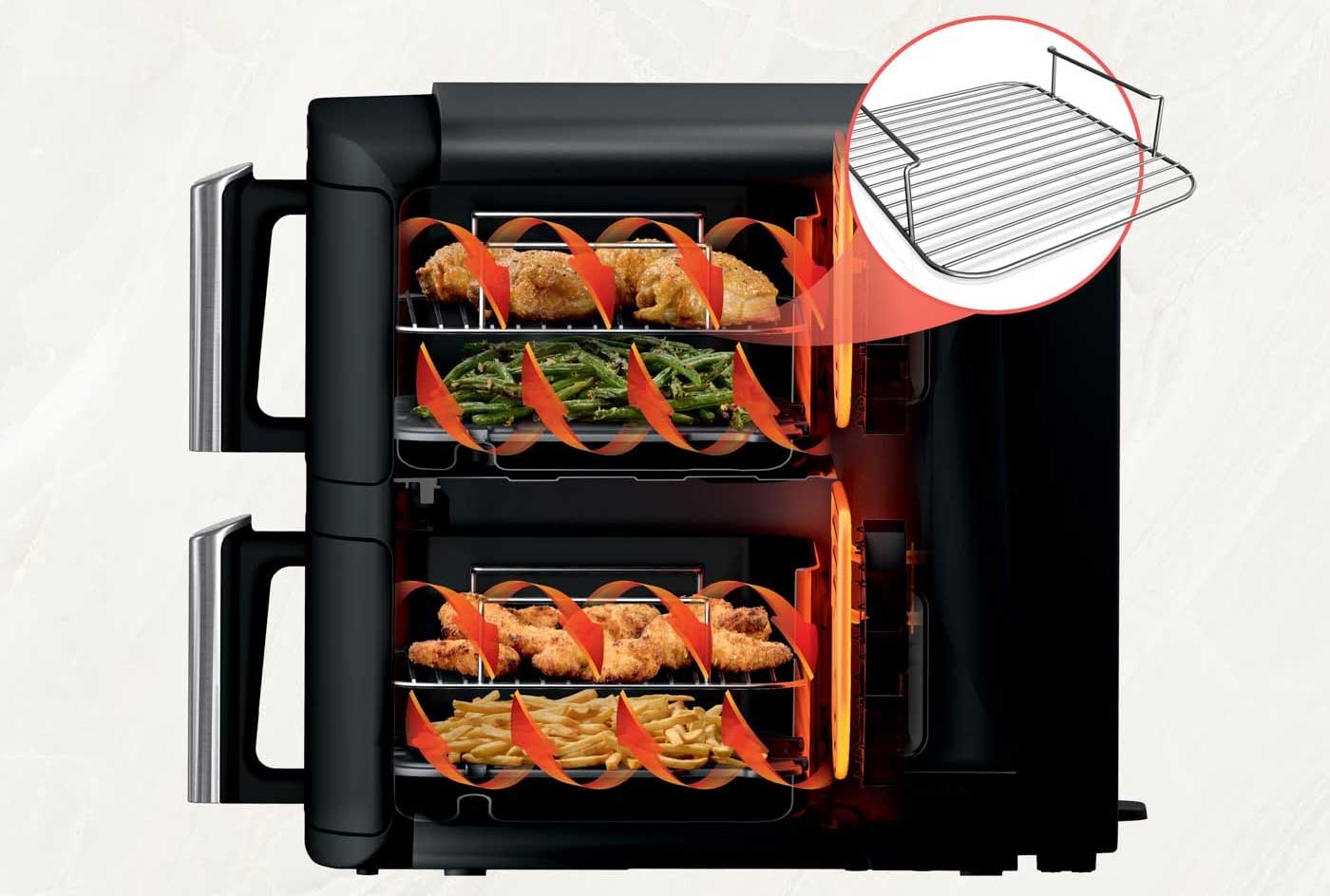 Le Airfryer Ninja Double Stack 7,6 L SL300EU peut cuire sur 4 niveaux.
