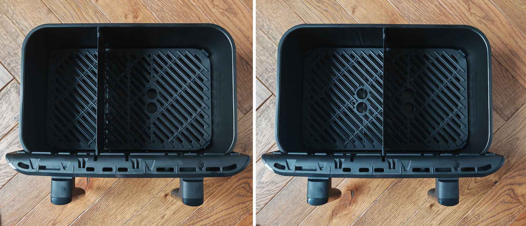 La cuve de 10 L est modulable, se divisant en un tiers/deux tiers ou moitié-moitié, permettant de cuire deux plats distincts simultanément. (c) Labo Maison