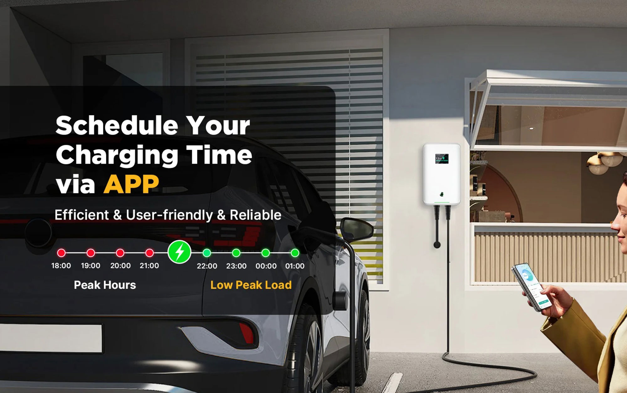 L'application permet de surveiller, configurer la charge, et sécuriser l'accès au chargeur.