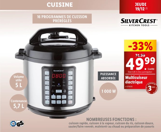 Le retour du Multicuiseur Silvercrest de Lidl le jeudi 19 décembre 2024
