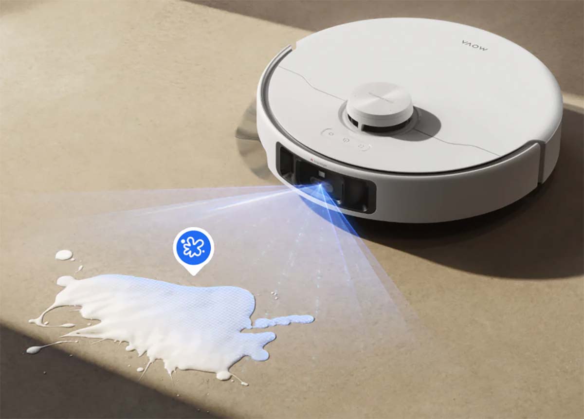 Le Mova P50 Pro Ultra détecte et évite les obstacles grâce à sa caméra intelligente et ses capteurs.