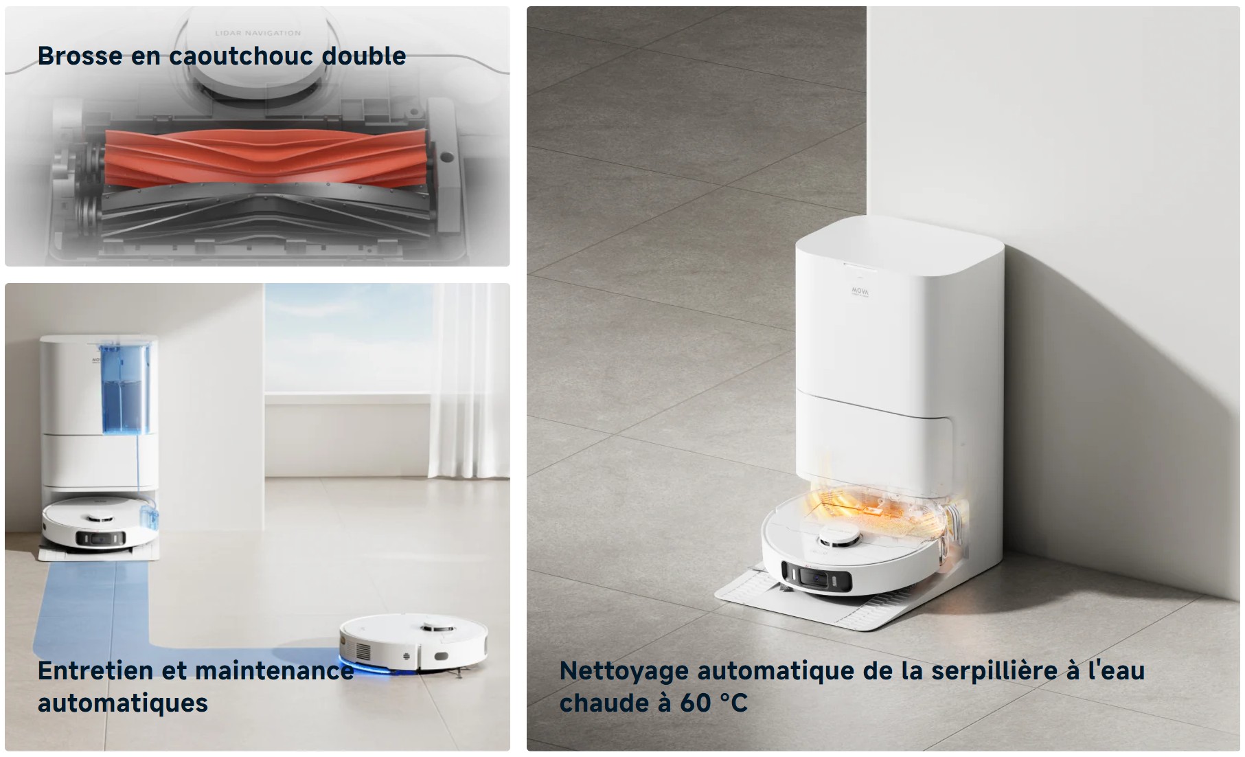 Le Mova S20 Ultra utilise une double brosse en caoutchouc issue des modèles Roborock de la gamme S.
