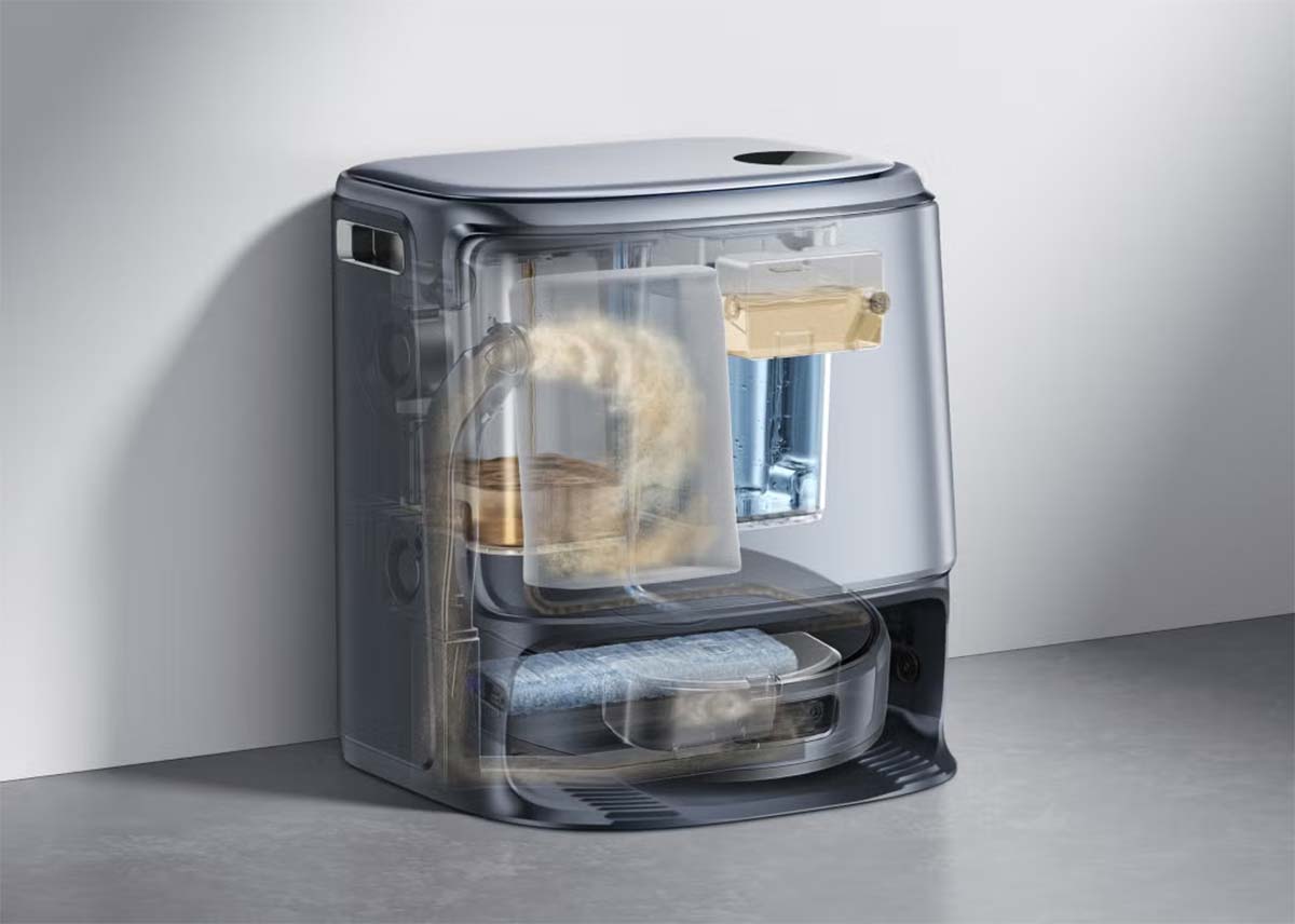 Narwal Flow : station multifonction avec vidage, lavage et séchage automatiques pour une hygiène optimale.