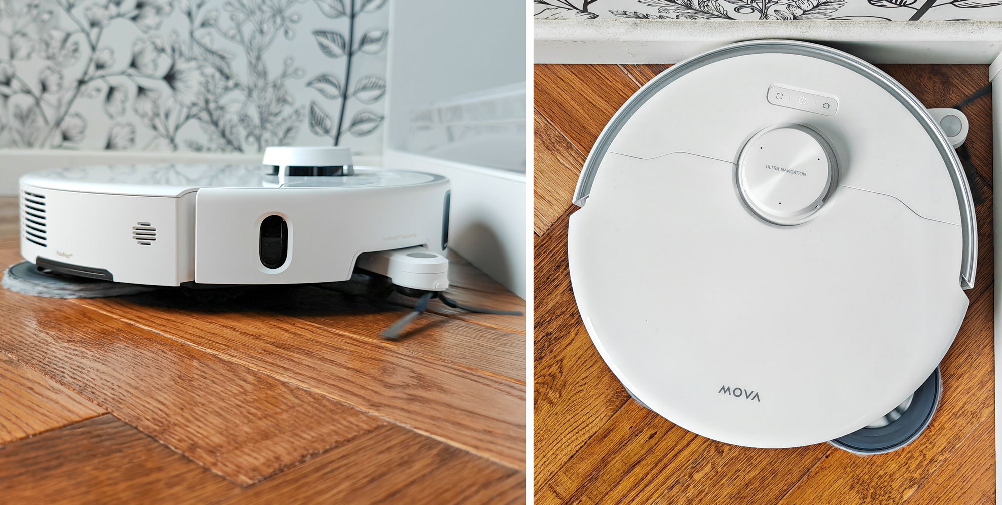 Le Mova P50 Pro Ultra dispose d'un bras latéral extenible pour balayer dans les angles. (c) Labo Maison