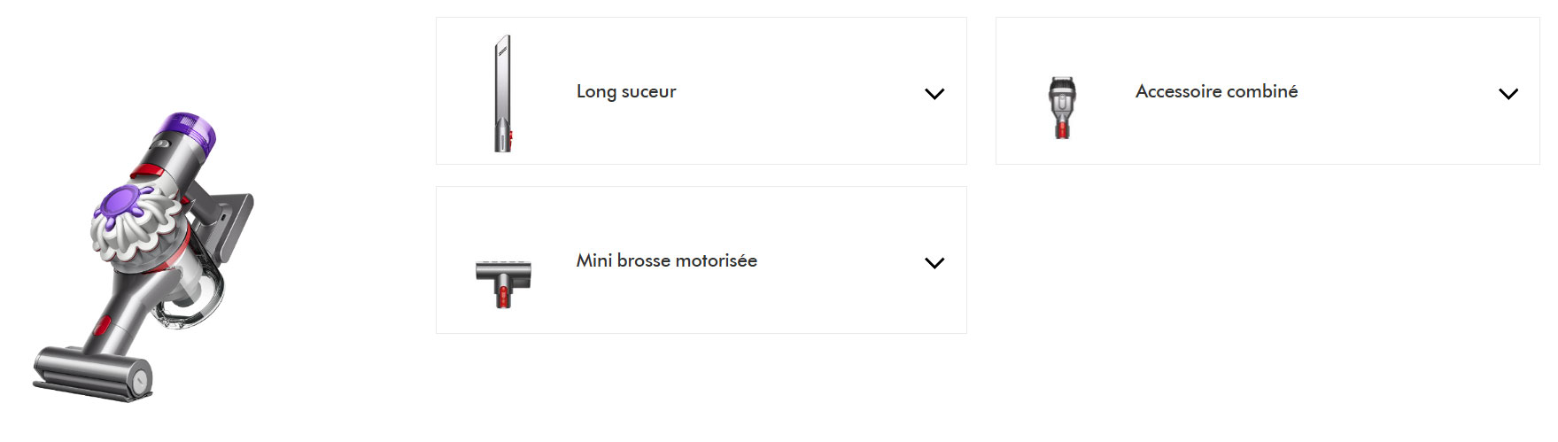 Le Dyson Car+Boat inclut une brossette, un suceur long et une mini-brosse électrique.