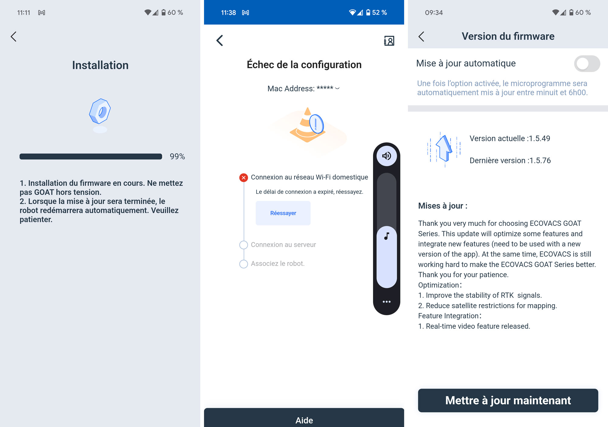 L’installation se finalise via l’appli, malgré quelques bugs de mise à jour et erreurs de traduction. (c) Labo Maison
