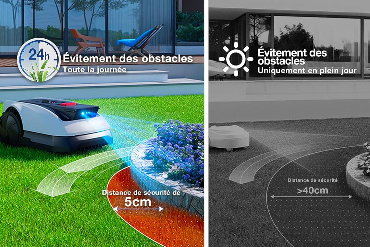 Le Ecovacs Goat O1200RTK détecte et évite plus de 200 obstacles grâce à l’IA, une caméra 150° et un LiDAR 3D-ToF.