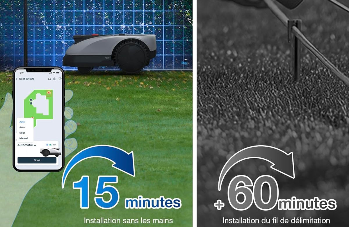 Le Ecovacs Goat O1200RTK s'installe sans fil en 15 minutes grâce à une cartographie automatisée.