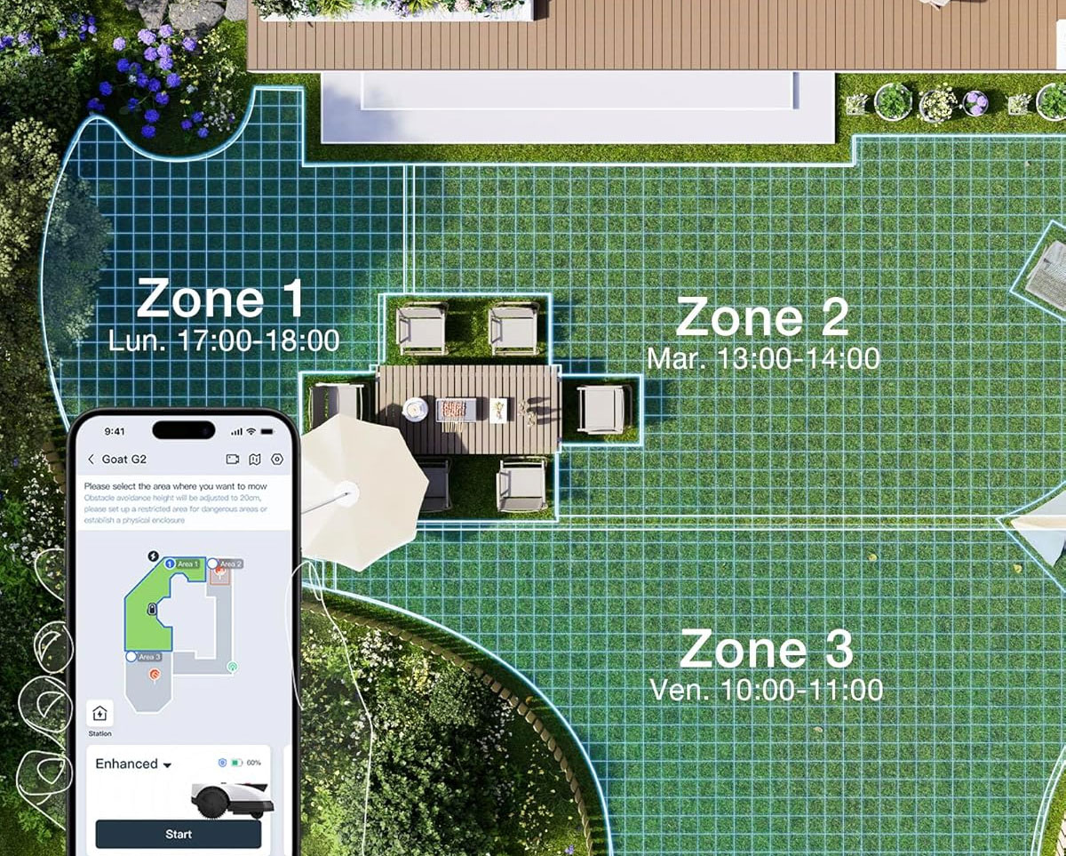 L’application dEcovacs permet de personnaliser les zones de tonte et d'ajuster plusieurs réglages.