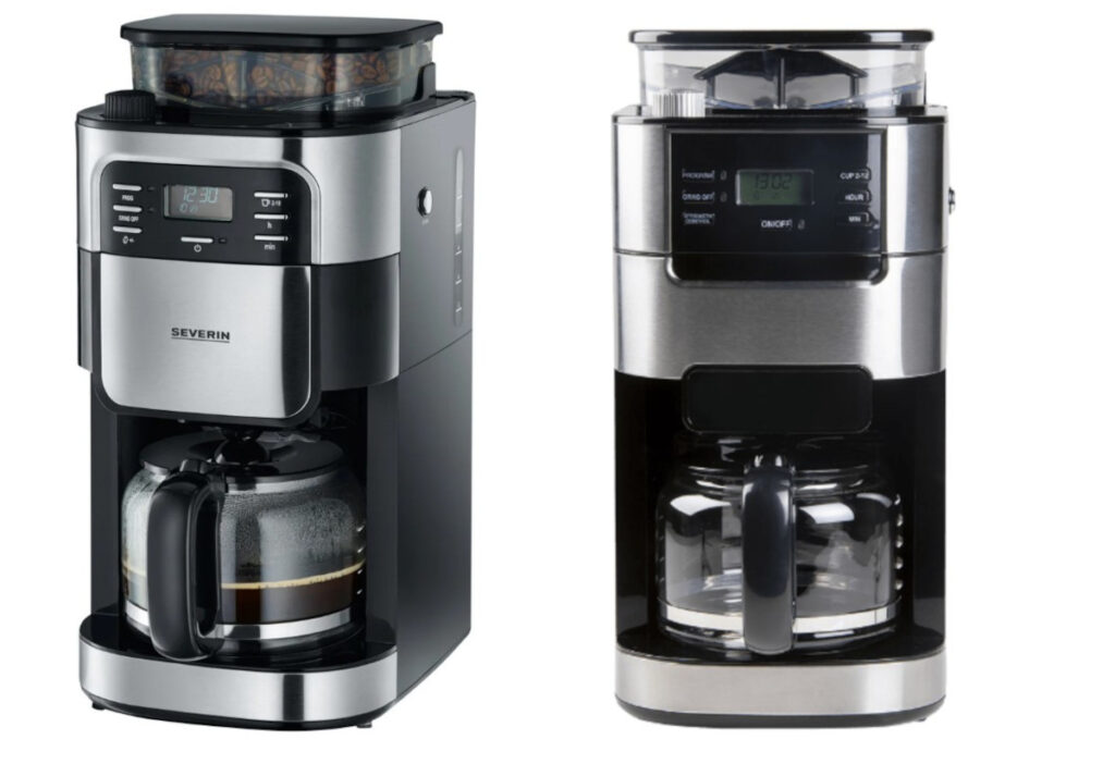 La machine à café filtre Severin KA9210 proposée par Lidl à gauche, la Aldi Ambiano à droite