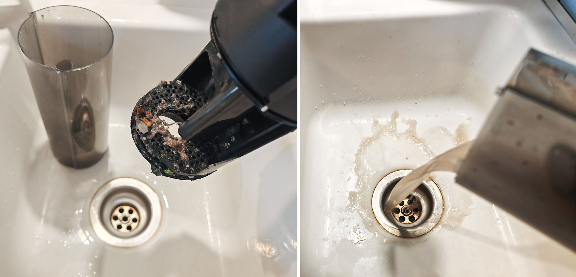 Le bac d’eau sale de 700 ml se vide facilement, mais le filtre nécessite un nettoyage manuel. (c) Labo Maison