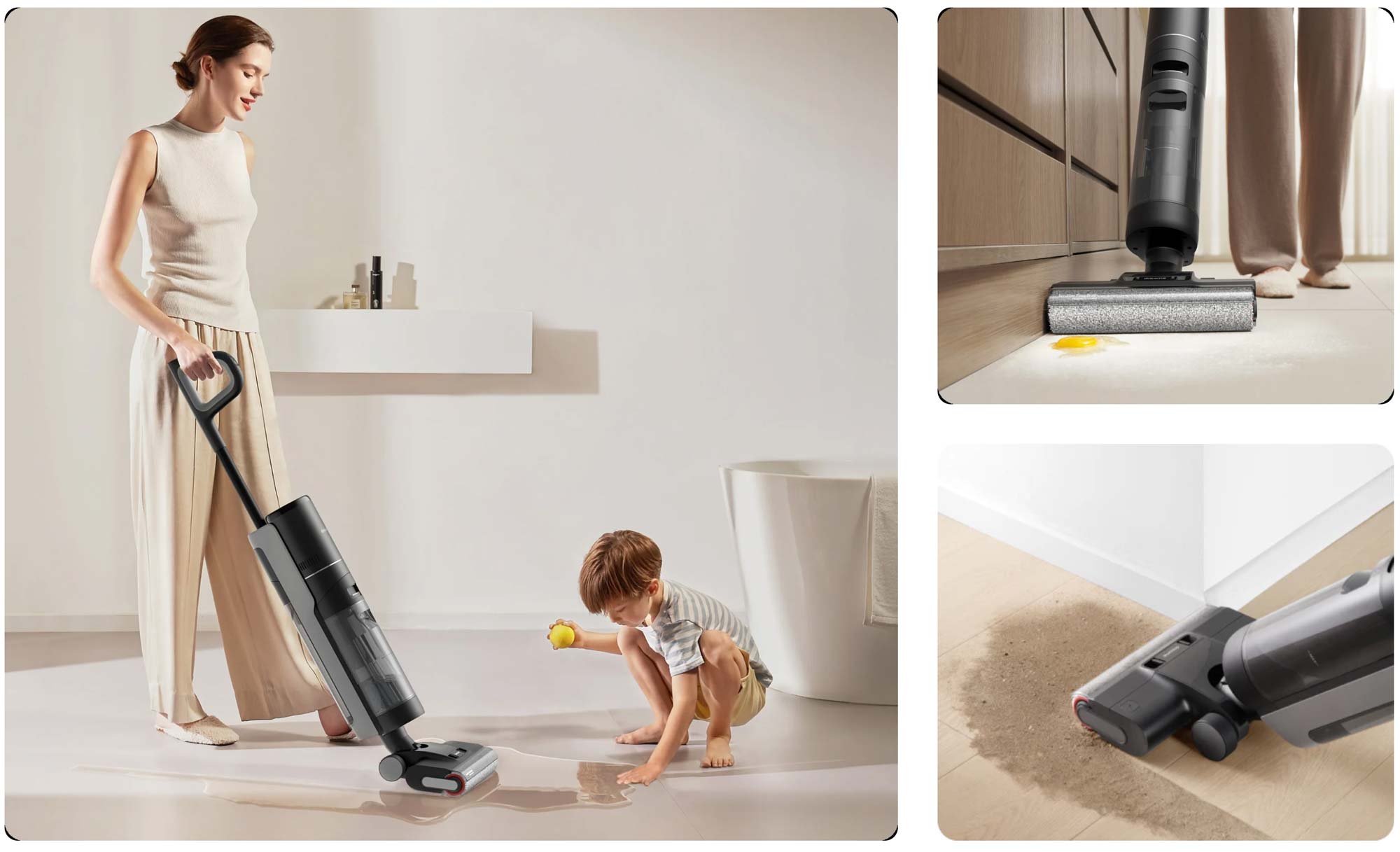 Le Dreame H12 Pro ajuste l’aspiration et l’eau en mode Auto, intensifie le nettoyage en mode Ultra et aspire seul.