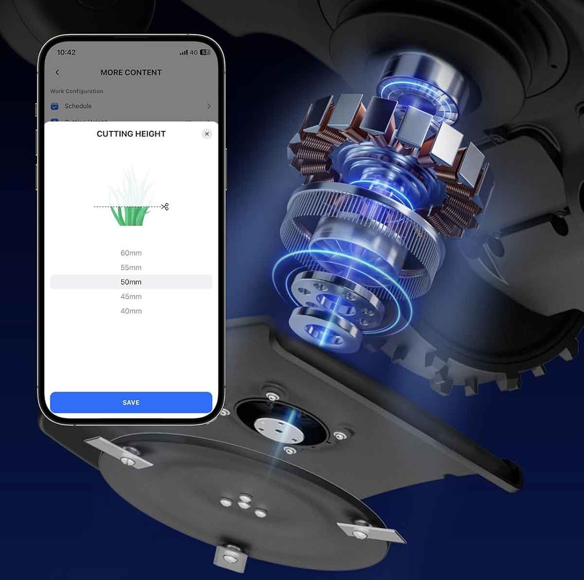 Le Robot tondeuse Anthbot Pion ajuste automatiquement sa hauteur de coupe entre 3 et 7 cm selon l’herbe.