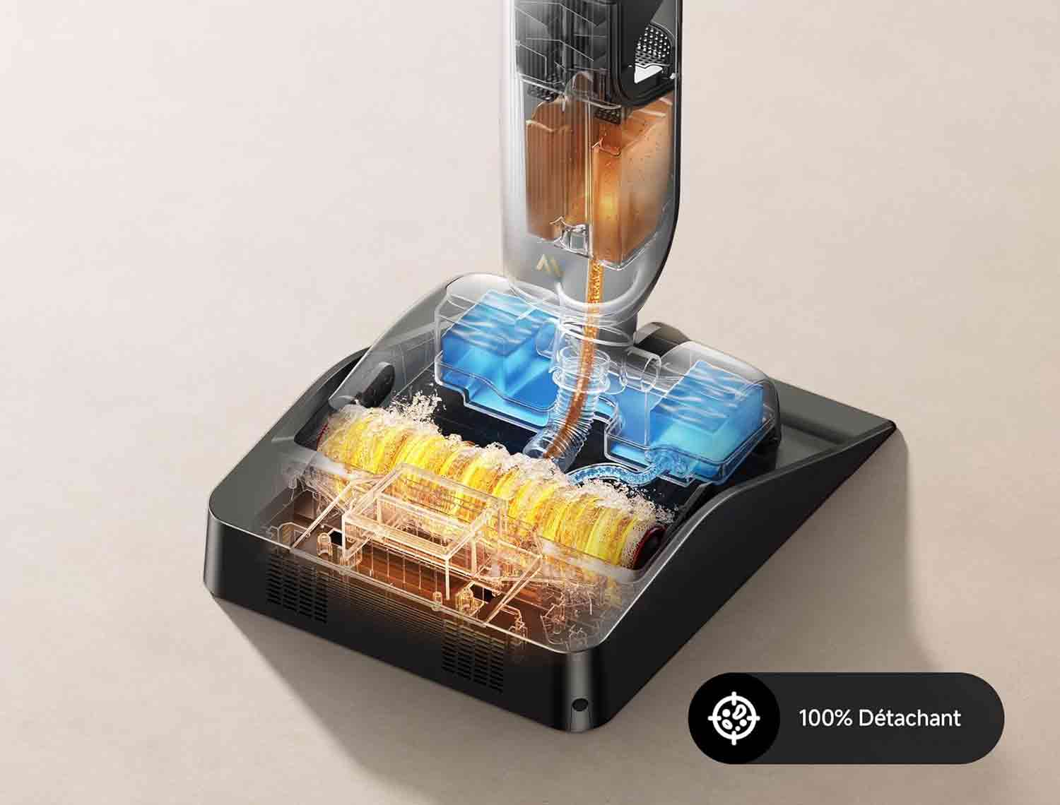 Le Mova X4 Pro nettoie son rouleau automatiquement avec de l’eau à 100 °C pour un entretien simplifié.