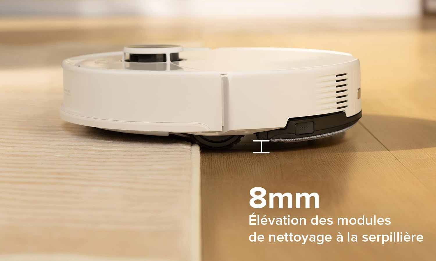 La serpillière se soulève de 8 mm pour protéger les tapis pendant le nettoyage.