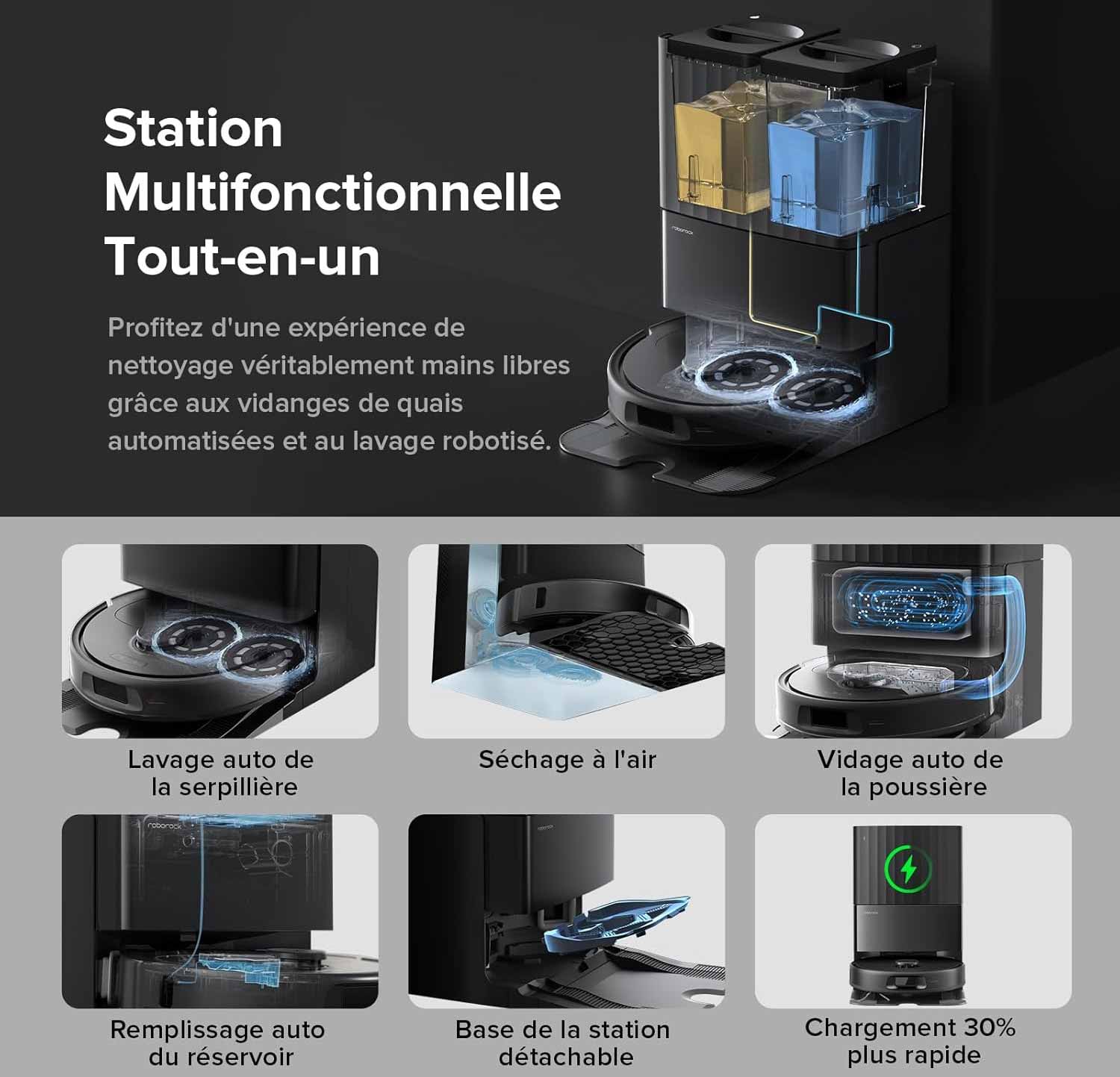 Vidage, lavage et séchage automatiques : la station gère l'entretien à votre place.